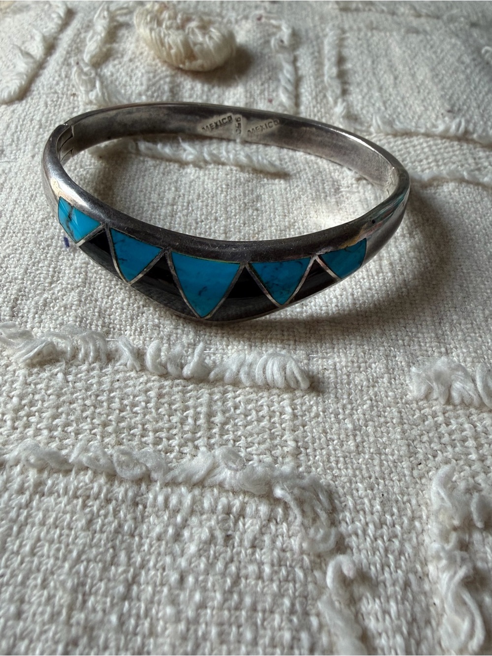 Sterling Silver Turquoise Inlay Bangle Bracelet - Blue